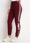 Bordowe Bawełniane Spodnie Dresowe z Lampasami i Ozdobnymi Napisami Sanga