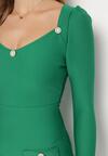 Zielona Sukienka Dopasowana z Perłami i Długim Rękawem Juhisa