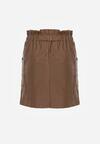 Brązowa Spódnica Mini z Ekoskóry z Gumką w Pasie i Kieszeniami Kirti