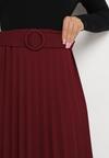 Bordowa Spódnica Midi Plisowana z Dopasowanym Paskiem w Komplecie Purnota