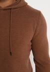 Brązowy Sweterkowa Bluza z Akrylu z Kapturem i Ściągaczami Koiobs