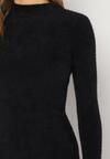 Czarna Sweterkowa Sukienka Midi Wełniana z Prążkowaną Fakturą Johnnath