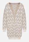 Szary Niezapinany Kardigan Przed Kolano w Paski Chevron Afesura