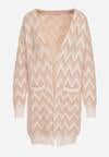 Różowy Niezapinany Kardigan Przed Kolano w Paski Chevron Afesura