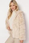 Beżowa Futrzana Kurtka z Kapturem Daviella