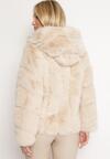 Beżowa Futrzana Kurtka z Kapturem Daviella