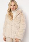 Beżowa Futrzana Kurtka z Kapturem Daviella