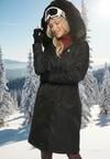 Czarna Kurtka za Kolano ze Ściągaczem i Kapturem z Futerkiem Adoresa