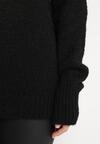 Czarny Klasyczny Sweter z Wełną Wykończony Ściągaczami Susa