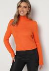Pomarańczowy Sweter z Golfem i Elastycznej Dzianiny Vuzzema