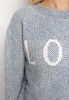 Granatowy Klasyczny Sweter z Napisem i Ściągaczami Haccate