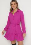 Fuksjowa Koszulowa Sukienka z Wiązanym Paskiem Stevania