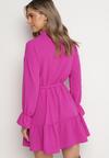 Fuksjowa Koszulowa Sukienka z Wiązanym Paskiem Stevania