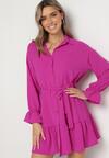 Fuksjowa Koszulowa Sukienka z Wiązanym Paskiem Stevania