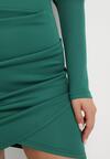 Zielona Asymetryczna Sukienka Mini z Kopertowym Dekoltem Keomia
