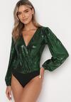 Zielone Body w Cekiny z Poduszkami w Ramionach Sirenthea