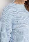 Niebieski Sweter o Krótkim Fasonie z Luźnymi Rękawami Hejlla