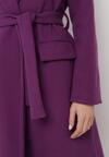 Fioletowy Długi Płaszcz Taliowany z Wiązanym Paskiem Seraphette