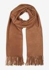 Brązowy Szalik z Tkaniny Wykończony Frędzlami Teofilla