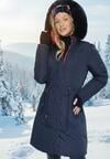 Granatowa Dwustronna Kurtka za Kolano z Kapturem z Futerkiem Zephyro