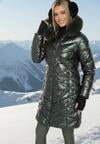 Ciemnozielona Metaliczna Kurtka Pikowana z Kapturem  Eclaris