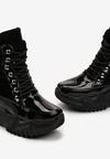 Czarne Lakierowane Sneakersy na Platformie z Wiązaniem Lorianah