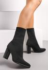 Czarne Botki na Słupku ze Skarpetkową Cholewką i Noskiem w Szpic Elorina
