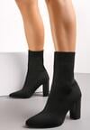 Czarne Botki na Słupku ze Skarpetkową Cholewką i Noskiem w Szpic Elorina