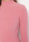 Ciemnoróżowy Wełniany Sweter Prążkowany z Długim Włosiem Aryndra