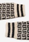 Beżowe Rękawiczki z Wełną z Odkrytymi Palcami i Mozaikowym Wzorem Sosline