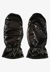 Czarne Błyszczące Rękawiczki z Jednym Palcem i Ozdobnym Pikowaniem Uralinne