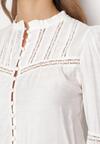 Biała Wiskozowa Koszula z Koronkowymi Tasiemkami i Stójką Versa
