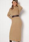 Ciemnobeżowa Sukienka Sweterkowa z Golfem Nazareth