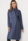 Niebieska Sweterkowa Sukienka Midi z Asymetrycznym Wzorem i Kieszenią Chantila