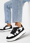Czarne Sneakersy na Grubej Podeszwie z Jeansowymi Wstawkami i Gwiazdkami Silvora