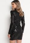 Czarna Cekinowa Sukienka Mini z Poduszkami w Ramionach Macerata