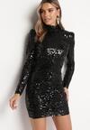 Czarna Cekinowa Sukienka Mini z Poduszkami w Ramionach Macerata