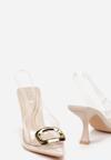 Beżowe Sandały na Geometrycznej Szpilce z Transparentnym Noskiem z Klamerką Nesitte