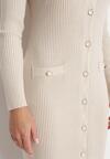 Beżowa Sweterkowa Sukienka Midi z Trójkątnym Dekoltem Rosenna