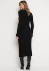 Czarna Sweterkowa Sukienka Midi z Trójkątnym Dekoltem Rosenna