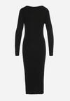 Czarna Sweterkowa Sukienka Midi z Trójkątnym Dekoltem Rosenna
