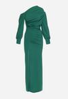 Zielona Asymetryczna Sukienka Maxi z Bufiastymi Rękawami i Marszczeniami Solaia