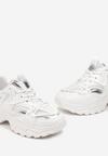 Białe Sznurowane Sneakersy na Grubej Podeszwie z Siateczką Pebblesa