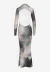 Ciemnozielona Bawełniana Sukienka Maxi z Półgolfem z Odkrytymi Plecami Rhodonis