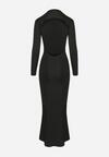 Czarna Bawełniana Sukienka Maxi z Półgolfem z Odkrytymi Plecami Rhodonis