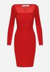 Czerwona Dopasowana Sukienka Midi z Wycięciem Calense
