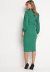 Zielona Dopasowana Sukienka Midi z Paskiem z Klamerką Jelira