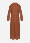 Ciemnobrązowa Rozkloszowana Sukienka Maxi z Bawełny w Koszulowym Stylu Onecca