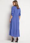 Niebieska Rozkloszowana Sukienka Maxi z Bawełny w Koszulowym Stylu Onecca