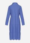 Niebieska Koszulowa Bawełniana Sukienka o Rozkloszowanym Fasonie z Guzikami Tubia